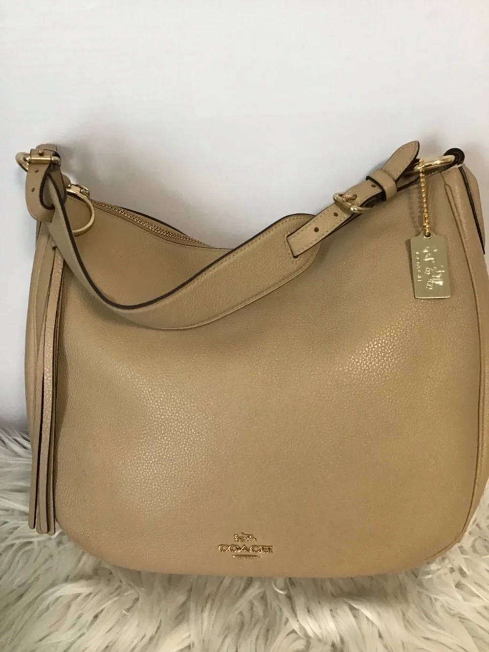 Coach Pebbled Leather Hobo Beige